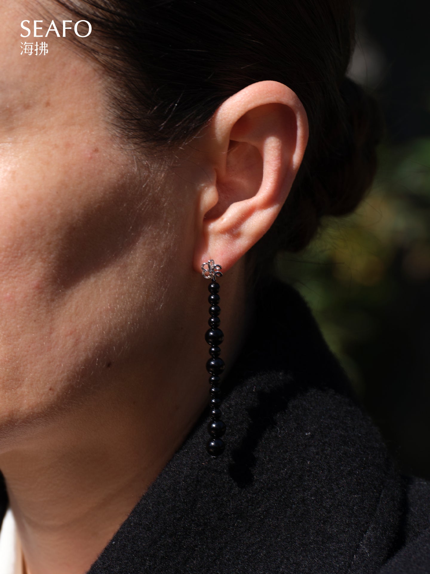 'Knotless' Black Onyx Beaded Drop Earrings