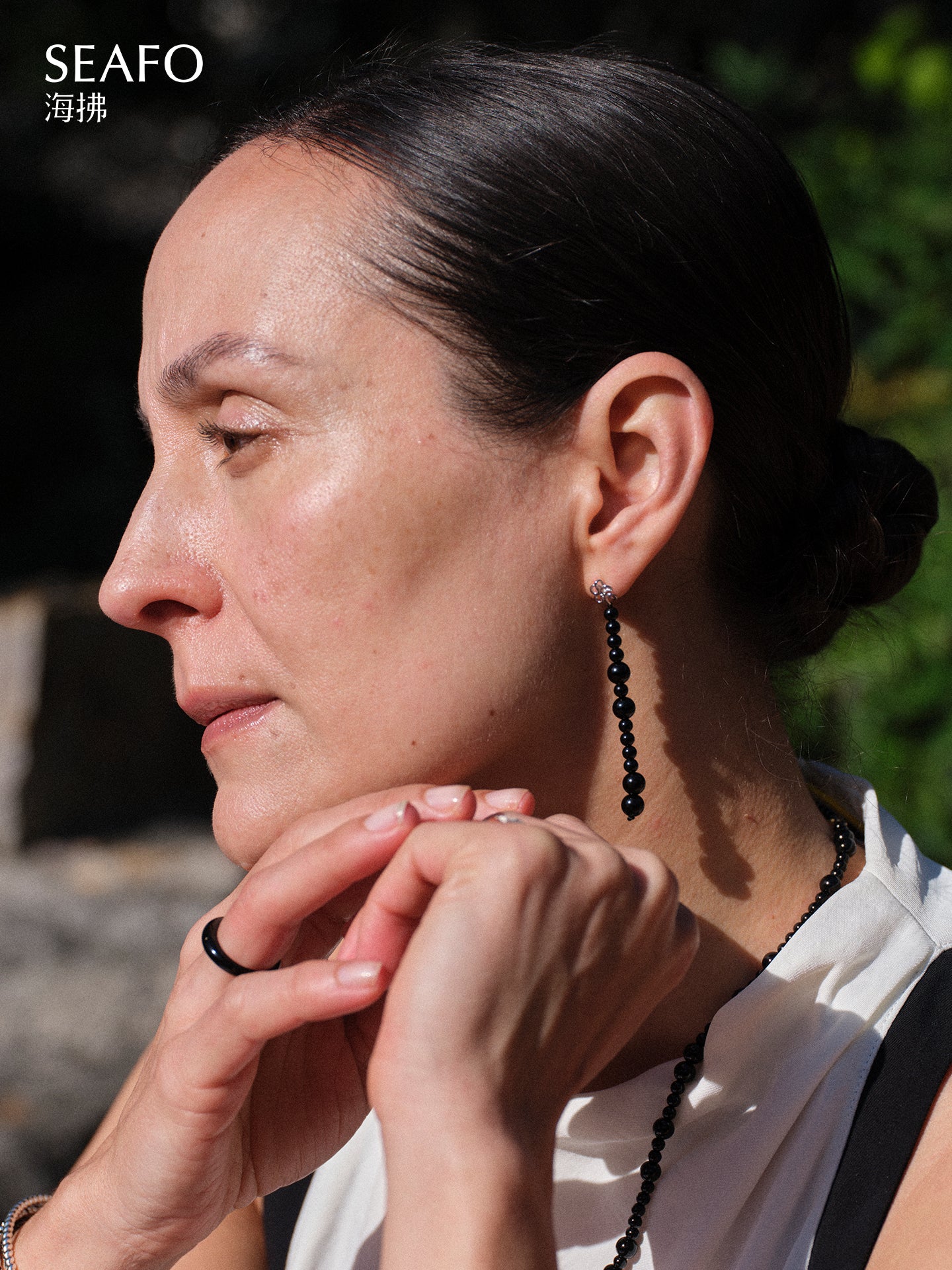 'Knotless' Black Onyx Beaded Drop Earrings