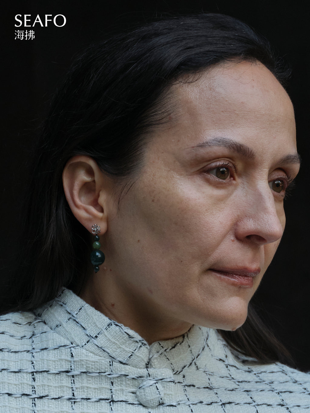 'Knotless' Gleen Onyx Beaded Stud Earrings