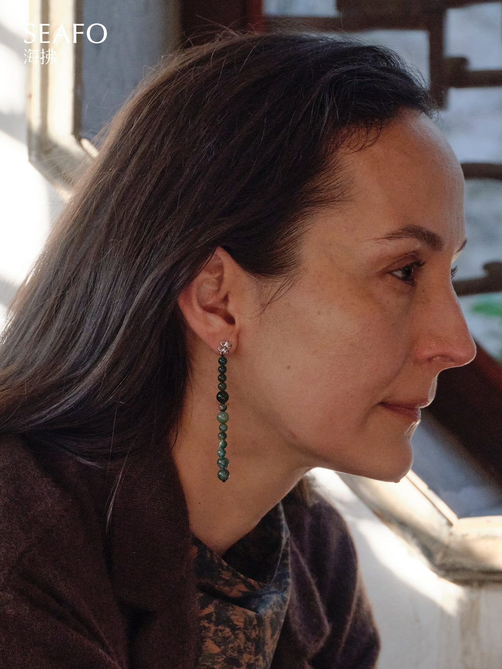 'Knotless' Green Onyx Beaded Drop Earrings