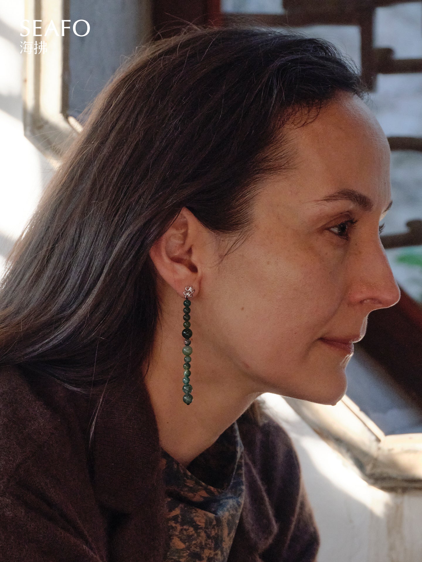 'Knotless' Green Onyx Beaded Drop Earrings