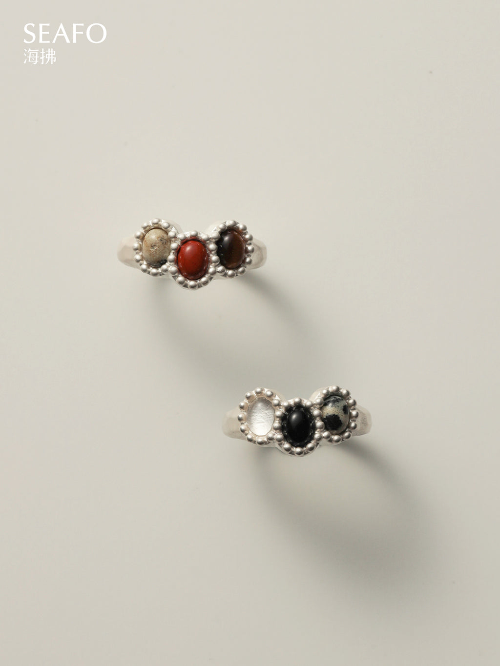 Classic Three-Stone Grandma Ring（Black Agate）