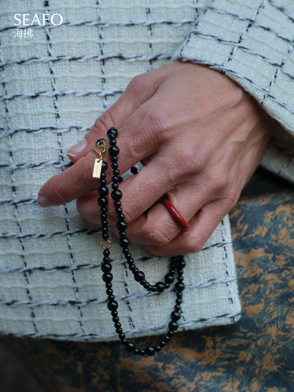 'Knotless' Black Onyx Beaded Necklace