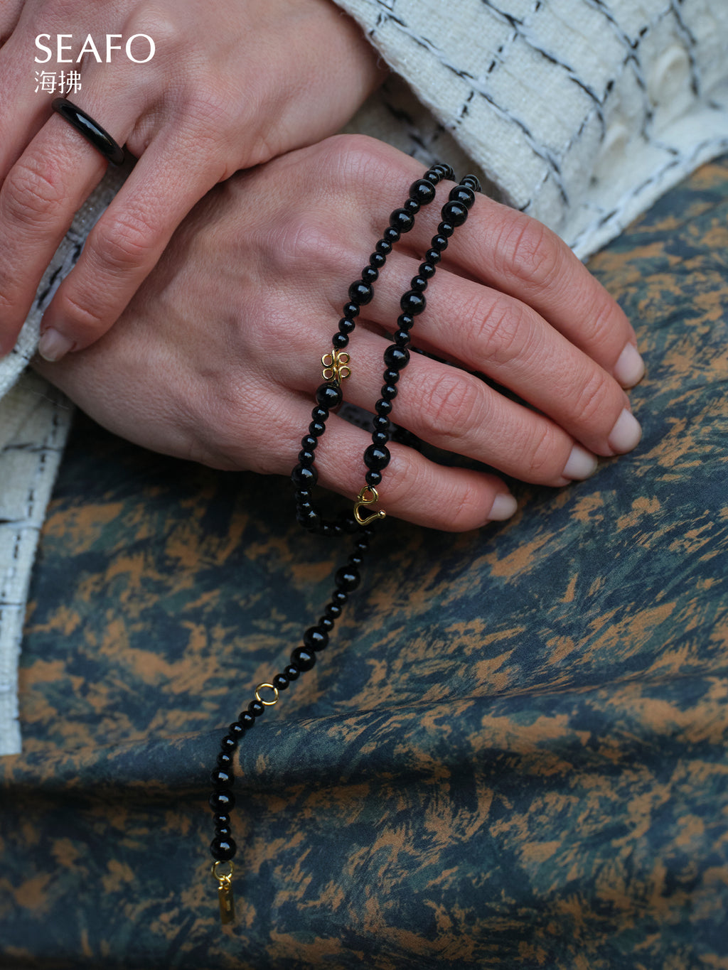 'Knotless' Black Onyx Beaded Necklace